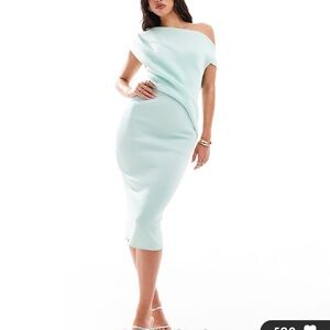 ASOS Blue Off-Shoulder Sheath Midi Dress